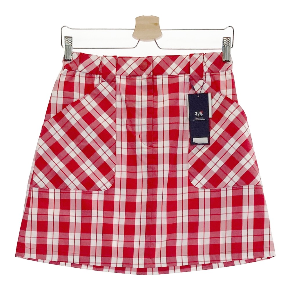 23区GOLF ニジュウサンクゴルフ ストレッチスカート チェック柄 レッド系 2 【中古】ゴルフウェア レデ..