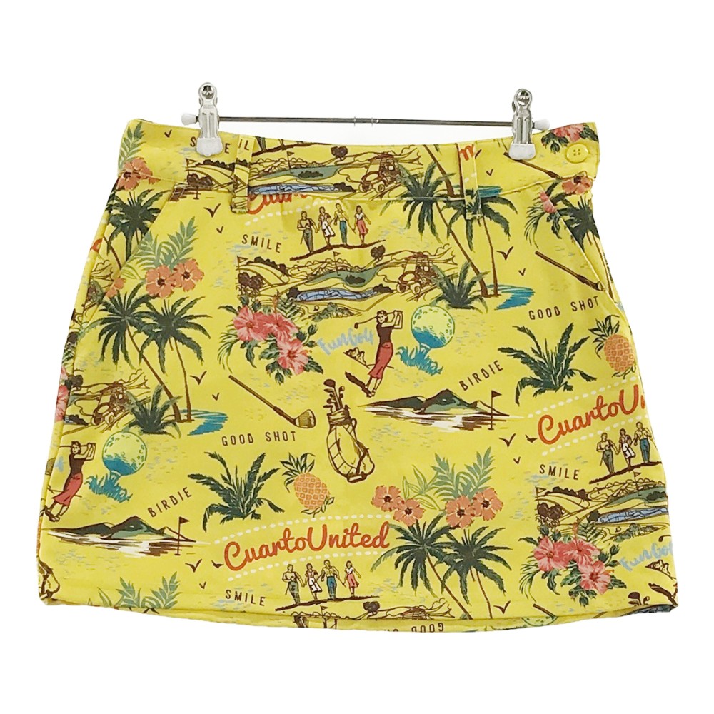 CUARTO UNITED クアルトユナイテッド ストレッチスカート 総柄 イエロー系 L 【中古】ゴルフウェア レ..