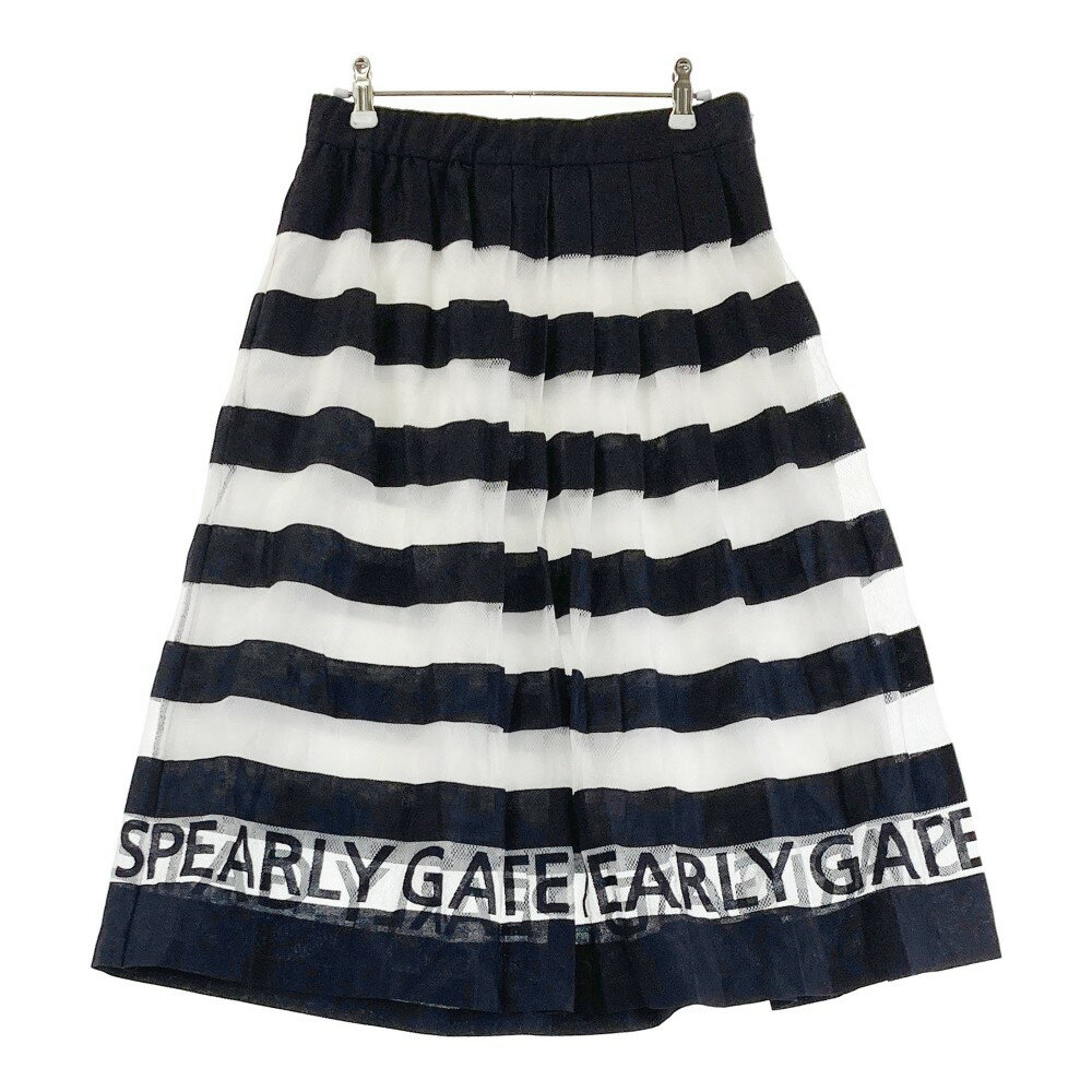 PEARLY GATES パーリーゲイツ メッシュ プリーツスカート ひざ丈 ボーダー柄 ネイビー系 0 【中古】ゴ..