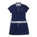FILA GOLF フィラゴルフ 半袖ポロ ワンピース 総柄 ネイビー系 サイズタグ切取 【中古】ゴルフウェア レディース