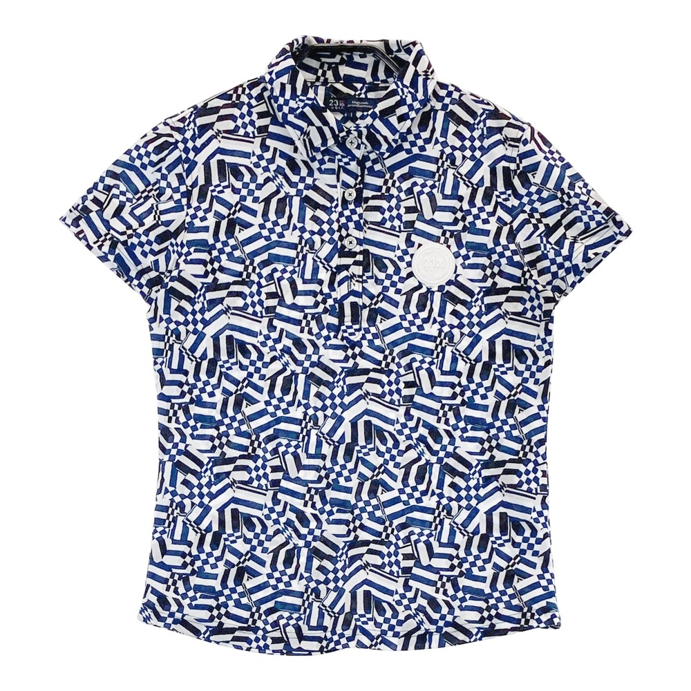 23区GOLF ニジュウサンクゴルフ 半袖ポロシャツ 総柄 ネイビー系 1 【中古】ゴルフウェア レディース