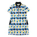 ADABAT アダバット ハーフジップ 半袖ワンピース ワッペン 総柄 ホワイト系 38 【中古】ゴルフウェア レディース