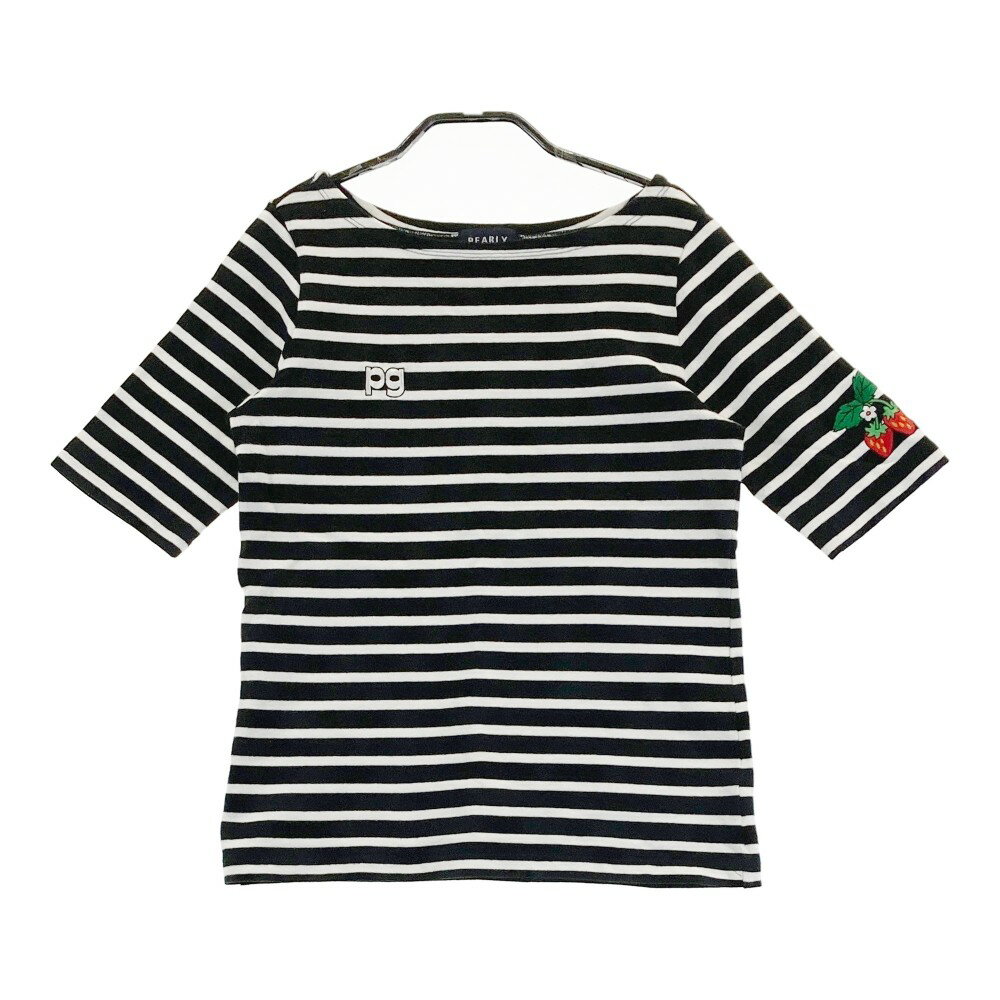 PEARLY GATES パーリーゲイツ 半袖Tシャツ ボーダー柄 ブラック系 0 【中古】ゴルフウェア レディース