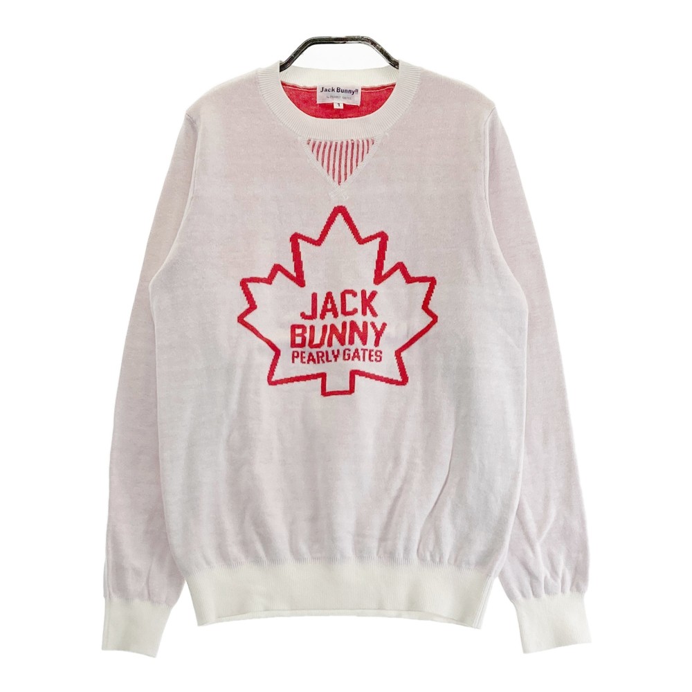 JACK BUNNY ジャックバニー クルーネック コットン ニットセーター ホワイト系 1 【中古】ゴルフウェア レディース