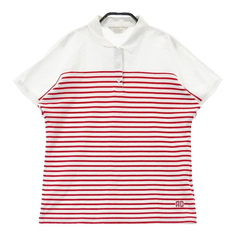 ADABAT アダバット 半袖ポロシャツ メッシュ切替 ボーダー柄 ホワイト系 40 【中古】ゴルフウェア レディース