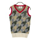 MARK&LONA マークアンドロナ ウール混 ニットベスト ラメ入り 千鳥 スカルカモフラ柄 グレー系 S 【中古】ゴルフウェア レディース