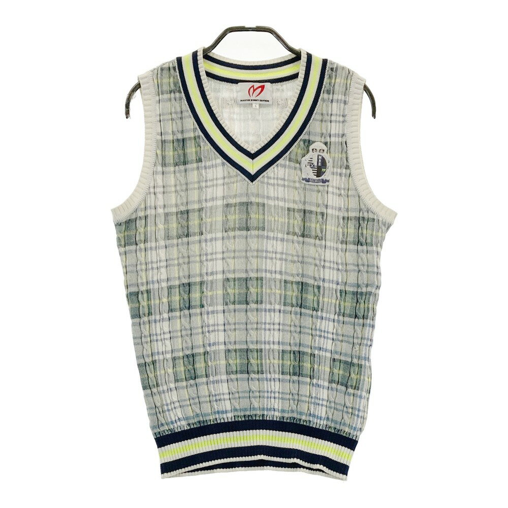 MASTER BUNNY EDITION マスターバニーエディション Vネック ニットベスト ワッペン チェック柄 グリーン系 1 【中古】ゴルフウェア レディース