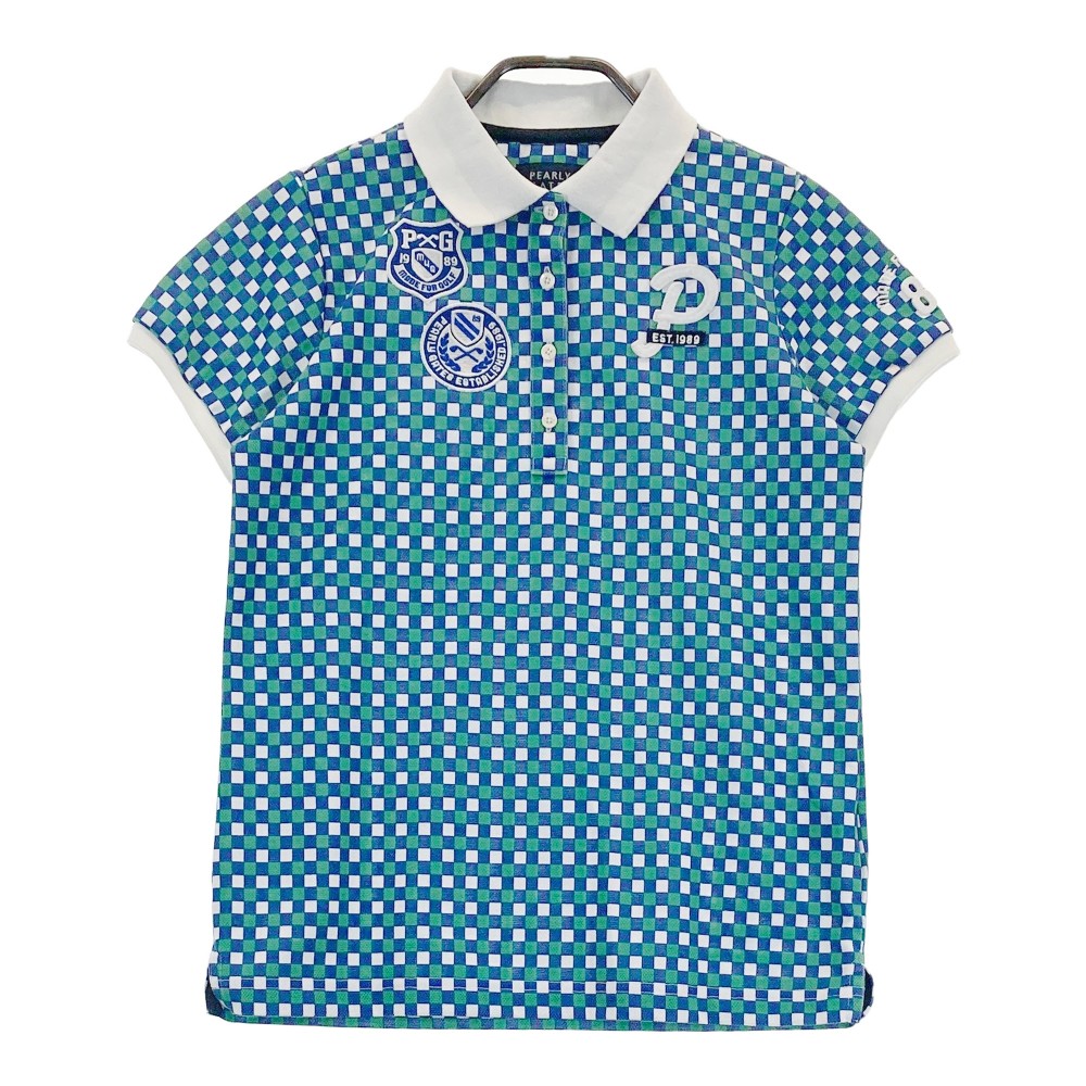 PEARLY GATES パーリーゲイツ 半袖ポロシャツ ワッペン 総柄 ブルー系 0 【中古】ゴルフウェア レディ..