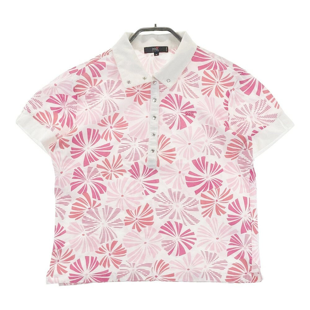 23区 SPORT スポーツ 半袖ポロシャツ 総柄 ホワイト系 2 【中古】ゴルフウェア レディース