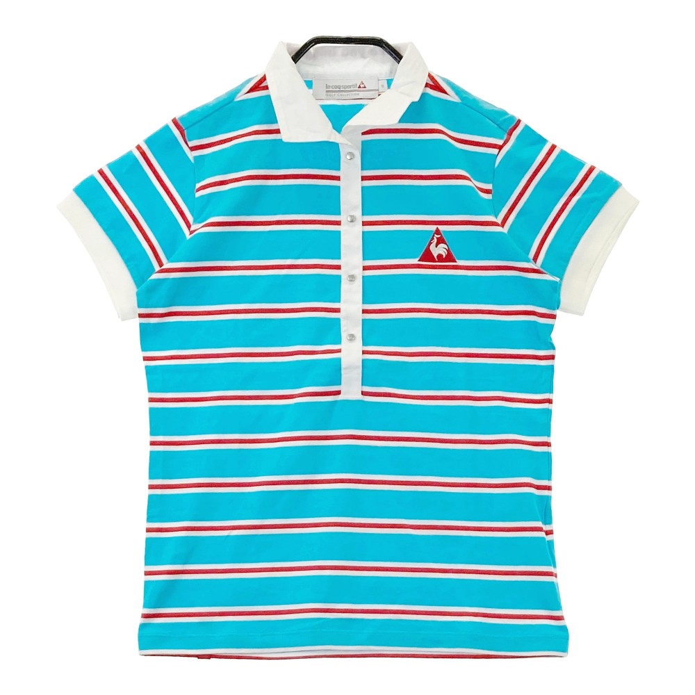 LECOQ GOLF ルコックゴルフ 半袖 ポロシャツ ボーダー柄 ブルー系 S 【中古】ゴルフウェア レディース