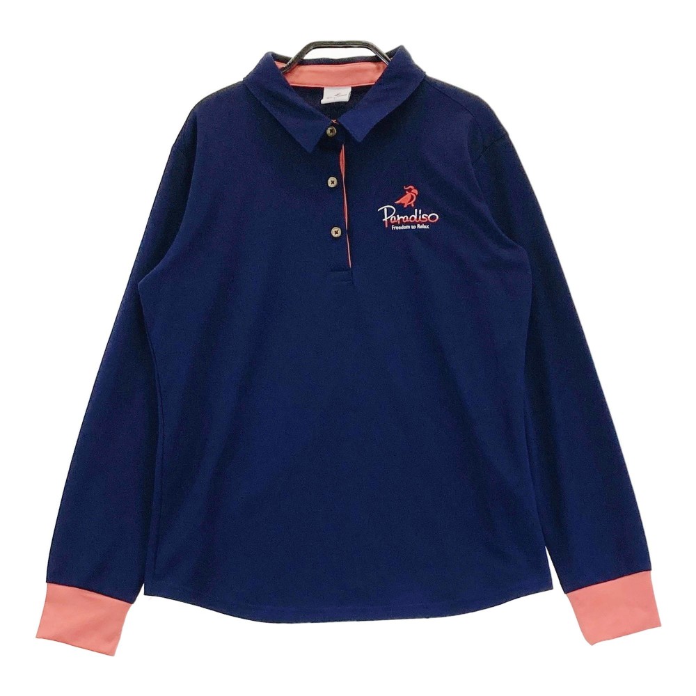 PARADISO パラディーゾ 長袖ポロシャツ ネイビー系 L 【中古】ゴルフウェア レディース