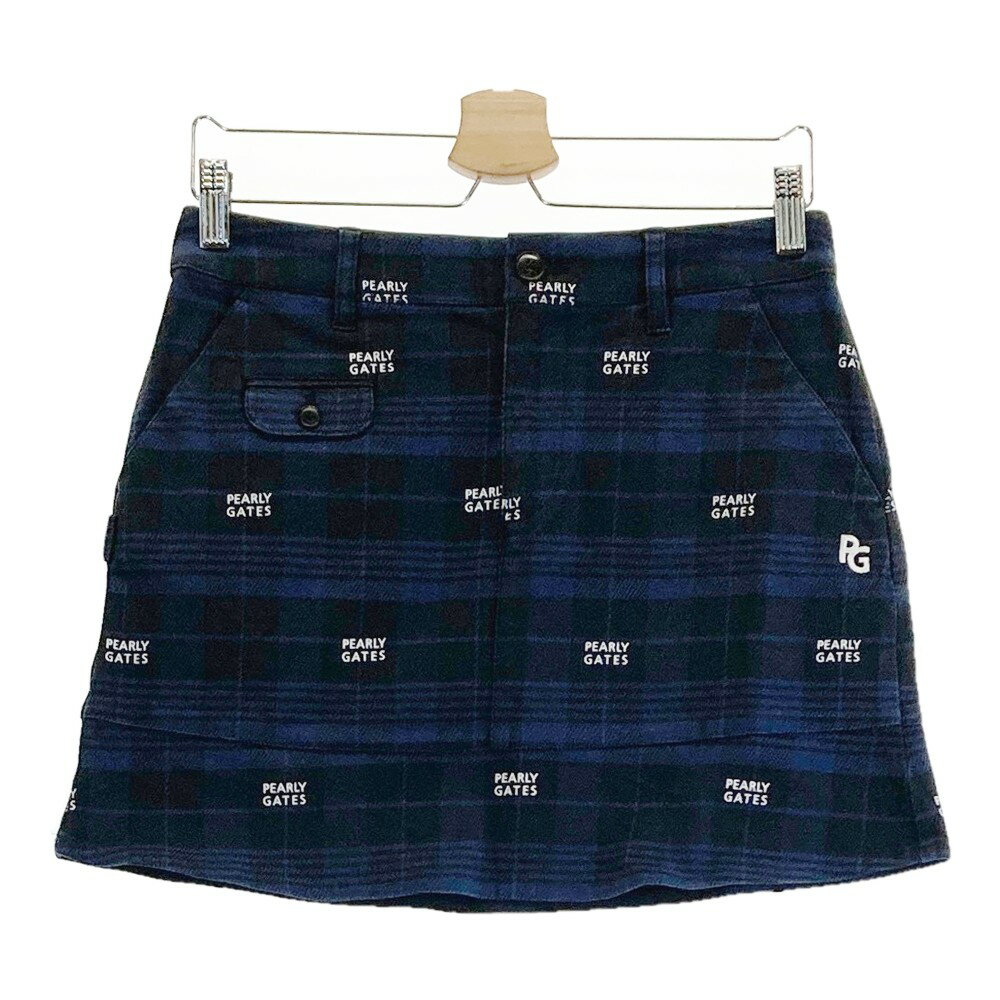 PEARLY GATES パーリーゲイツ 055-1234806 ストレッチスカート チェック 総柄 ネイビー系 1 【中古】ゴ..