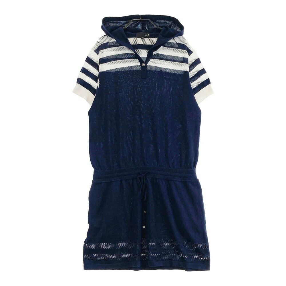 23区 SPORT スポーツ フード付 半袖ニットワンピース メッシュ ネイビー系 M-L 【中古】ゴルフウェア レディース
