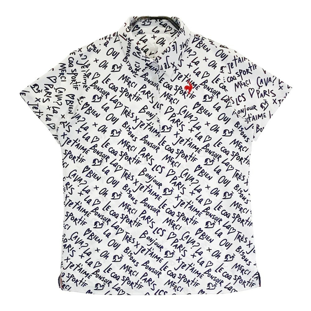 LECOQ GOLF ルコックゴルフ 2024年モデル 半袖ポロシャツ ロゴ刺繍 総柄 ホワイト系 L 【中古】ゴルフウェア レディース