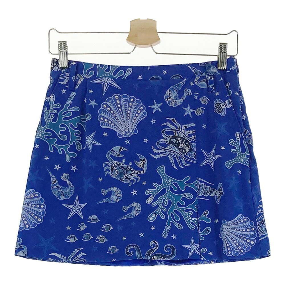 DANCE WITH DRAGON ダンスウィズドラゴン インナー付スカート 総柄 ブルー系 2 【中古】ゴルフウェア レディース