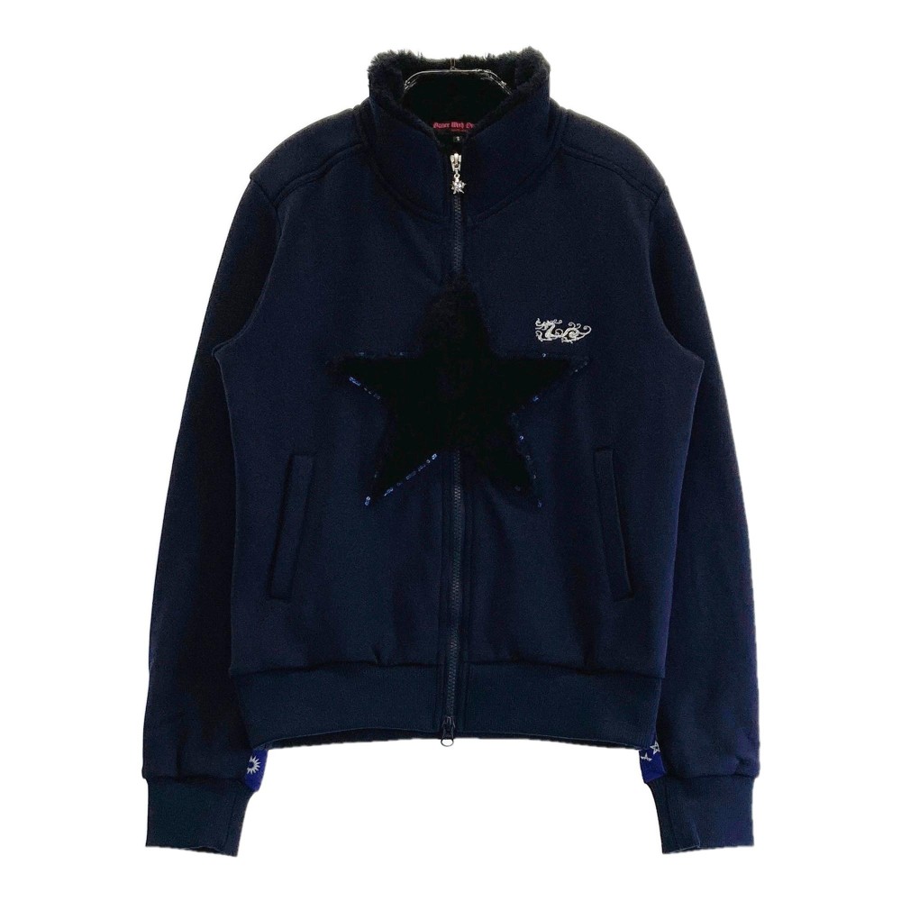 DANCE WITH DRAGON ダンスウィズドラゴン ボア切替 ジップジャケット ネイビー系 2 【中古】ゴルフウェア レディース