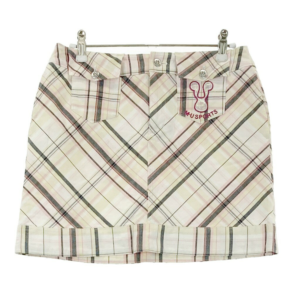 M.U SPORTS エムユースポーツ インナー付きストレッチスカート チェック柄 ベージュ系 40 【中古】ゴルフウェア レディース