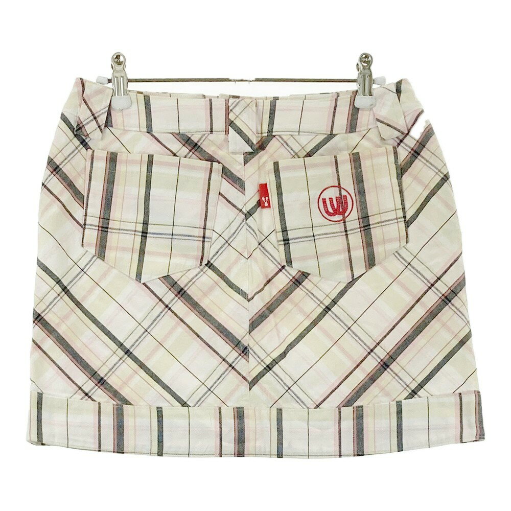 M.U SPORTS エムユースポーツ インナー付きストレッチスカート チェック柄 ベージュ系 40 【中古】ゴルフウェア レディース