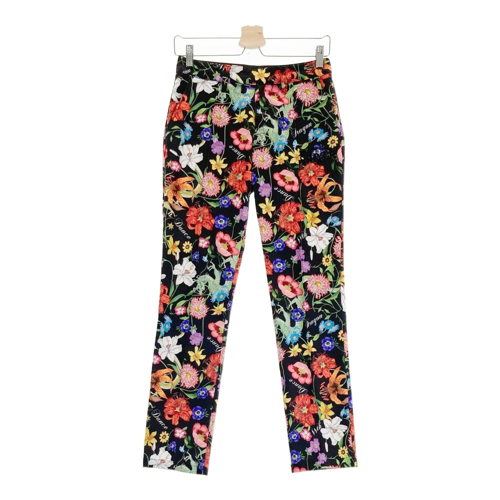 DANCE WITH DRAGON ダンスウィズドラゴン パンツ 総柄 ブラック系 2 【中古】ゴルフウェア レディース