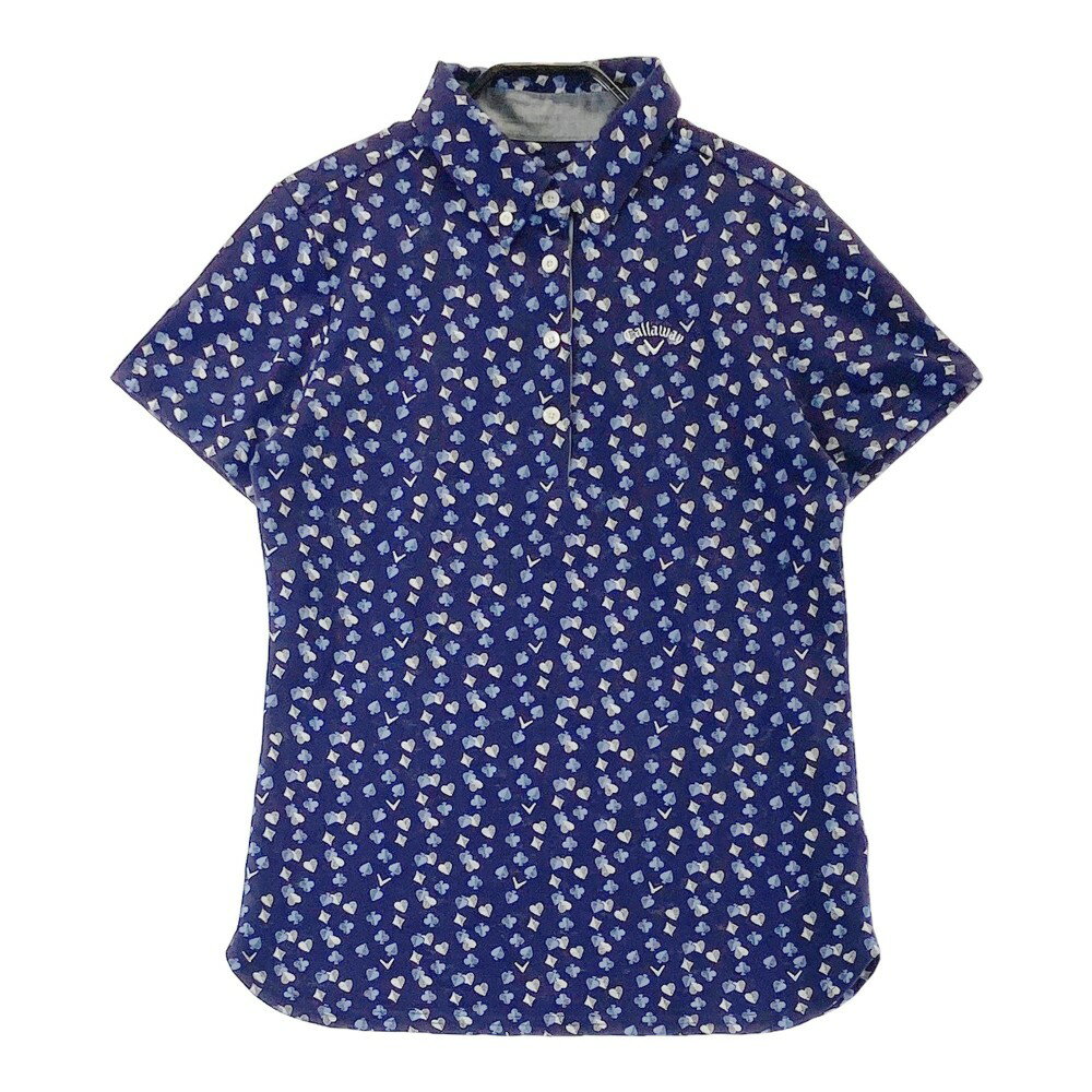 CALLAWAY キャロウェイ 半袖ポロシャツ ボタンダウン 総柄 ネイビー系 M 【中古】ゴルフウェア レディース