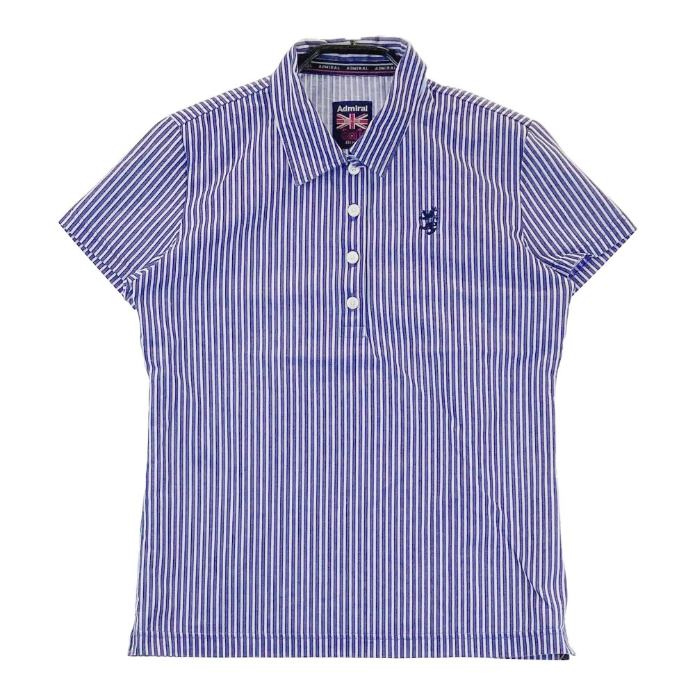 ADMIRAL アドミラル 半袖ポロシャツ 刺繍 ストライプ柄 ブルー系 M 【中古】ゴルフウェア レディース