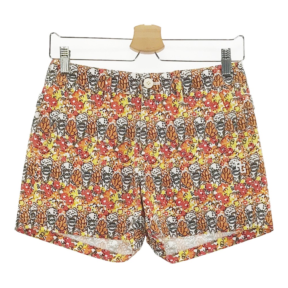 PEARLY GATES パーリーゲイツ ショートパンツ ビール柄 総柄 オレンジ系 0 【中古】ゴルフウェア レデ..