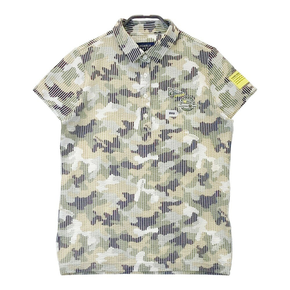 PEARLY GATES パーリーゲイツ 2022年モデル 半袖ポロシャツ シアサッカー カモフラ柄 カーキ系 0 【中古】ゴルフウェア レディース