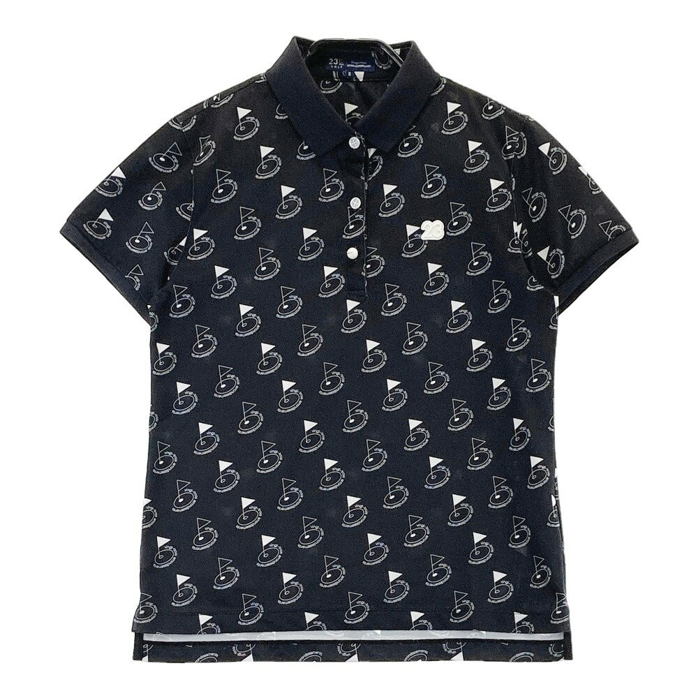 23区GOLF ニジュウサンクゴルフ 半袖ポロシャツ 総柄 ブラック系 2 【中古】ゴルフウェア レディース