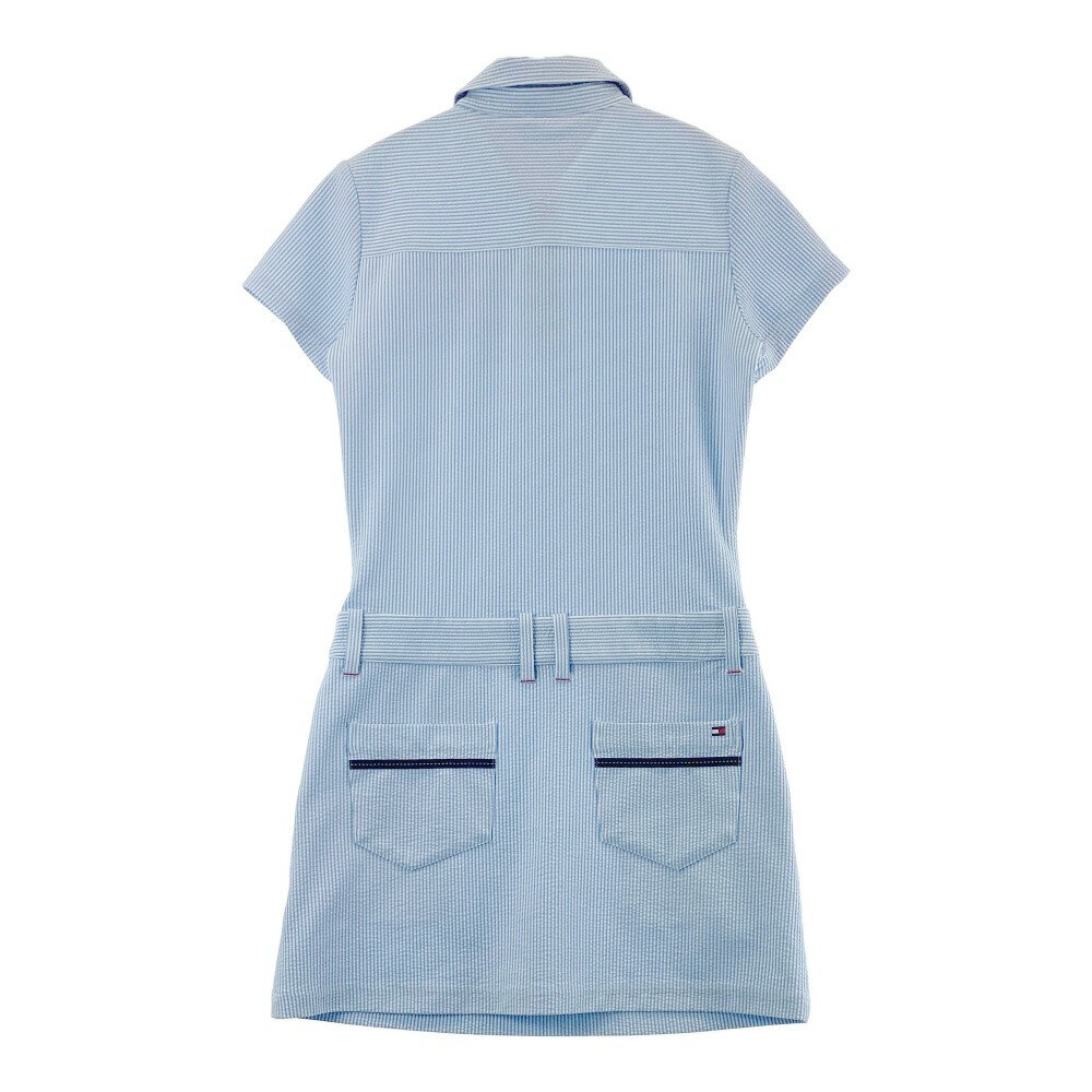 TOMMY HILFIGER GOLF トミー ヒルフィガーゴルフ 半袖ポロワンピース ストライプ柄 ブルー系 S 【中古】ゴルフウェア レディース