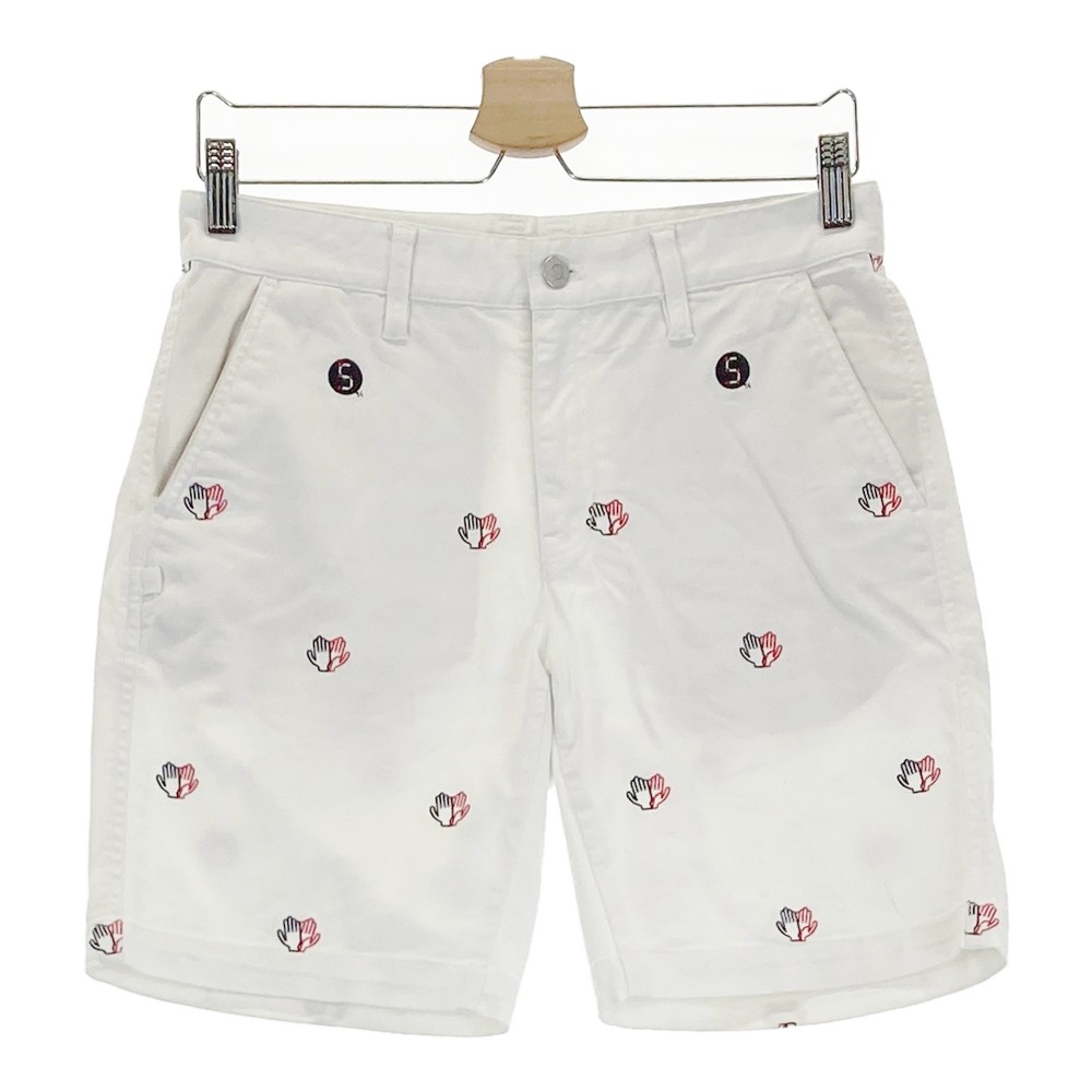 JACK BUNNY ジャックバニー ストレッチ ショートパンツ 刺繍 総柄 ホワイト系 3 【中古】ゴルフウェア レディース
