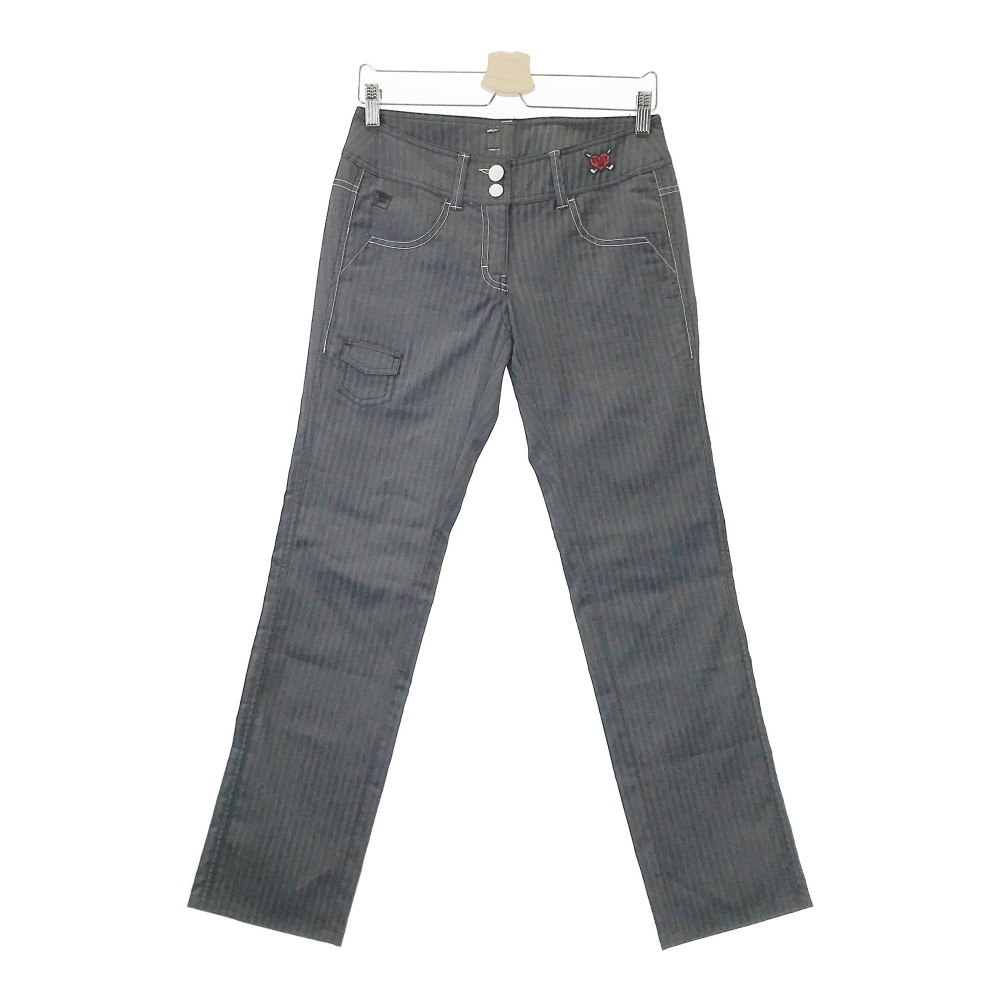 FILA GOLF フィラゴルフ ストレッチパンツ ストライプ柄 グレー系 M 【中古】ゴルフウェア レディース