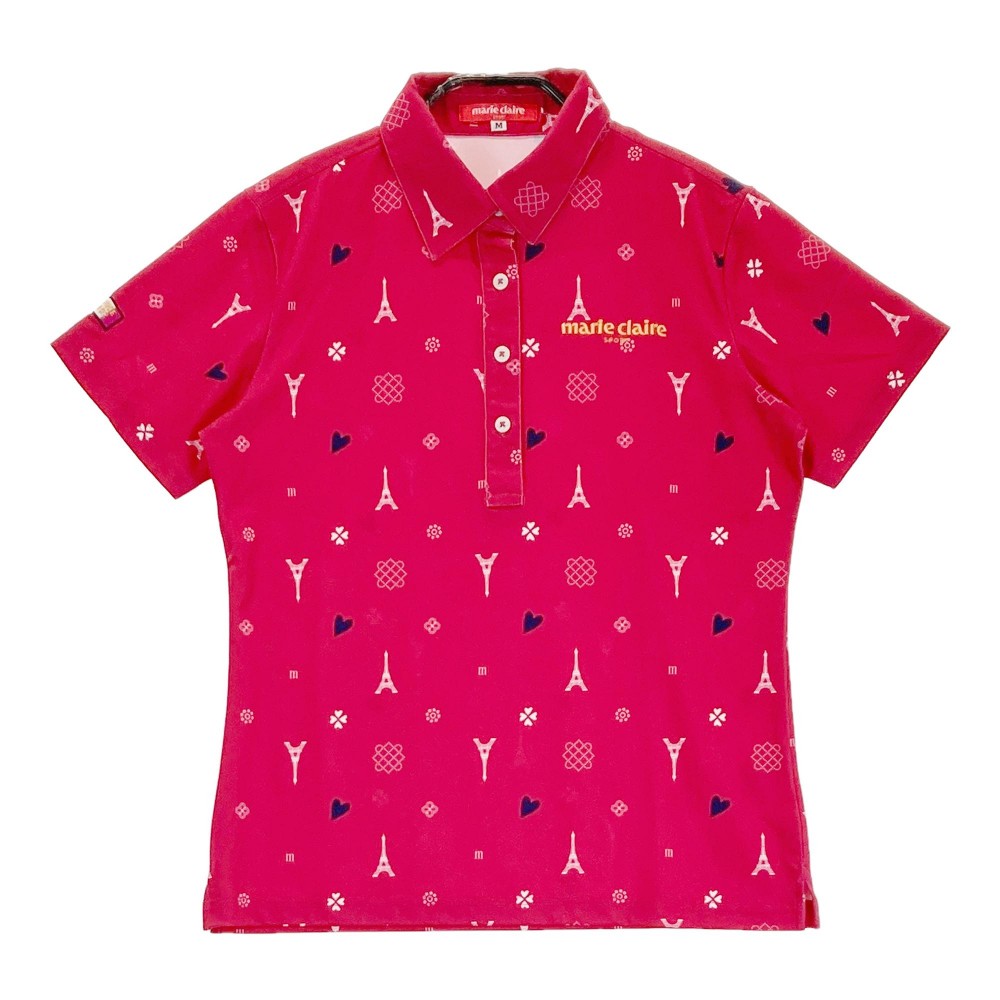 marie claire sport マリクレール スポール 半袖ポロシャツ 総柄 レッド系 M 【中古】ゴルフウェア レディース