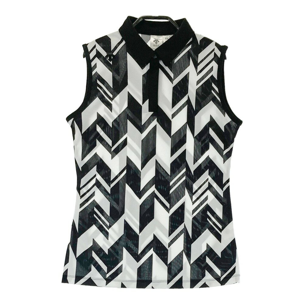 DESCENTE GOLF デサントゴルフ ノースリーブ ポロシャツ 総柄 ブラック系 L 【中古】ゴルフウェア レディース