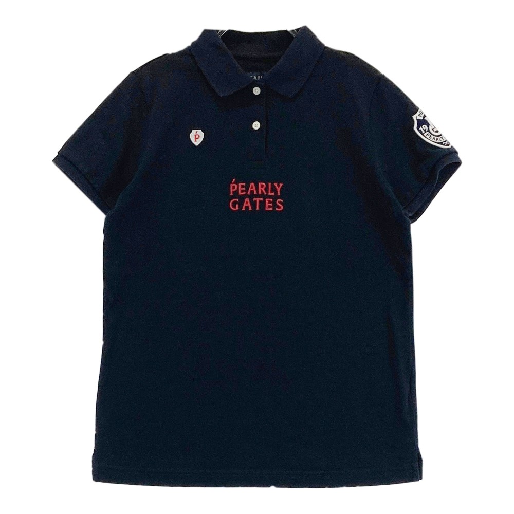 PEARLY GATES パーリーゲイツ 2022年モデル 半袖ポロシャツ ロゴ×ワッペン ネイビー系 0 【中古】ゴルフウェア レディース