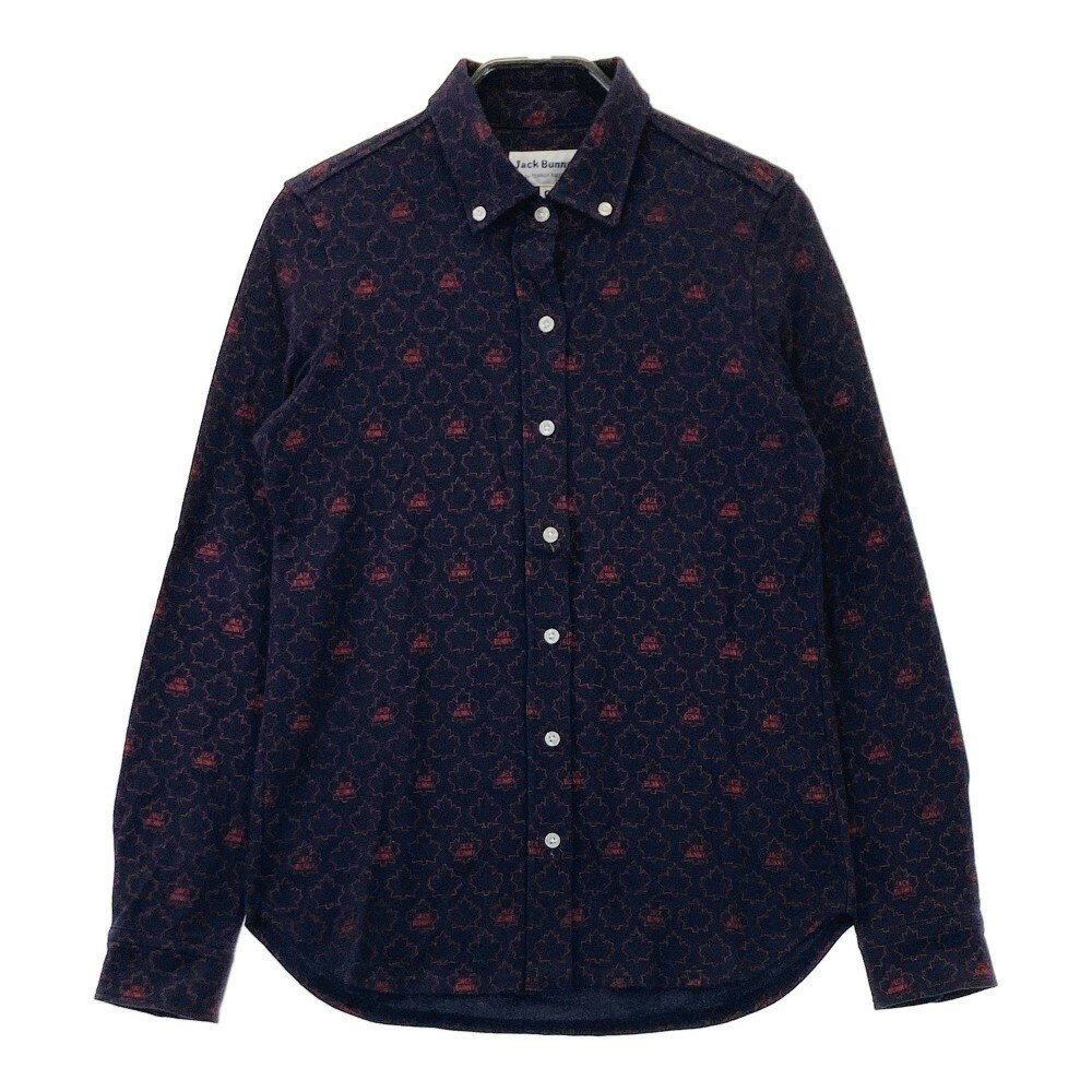 JACK BUNNY ジャックバニー 長袖シャツ ボタンダウン 総柄 ネイビー系 0 【中古】ゴルフウェア レディース