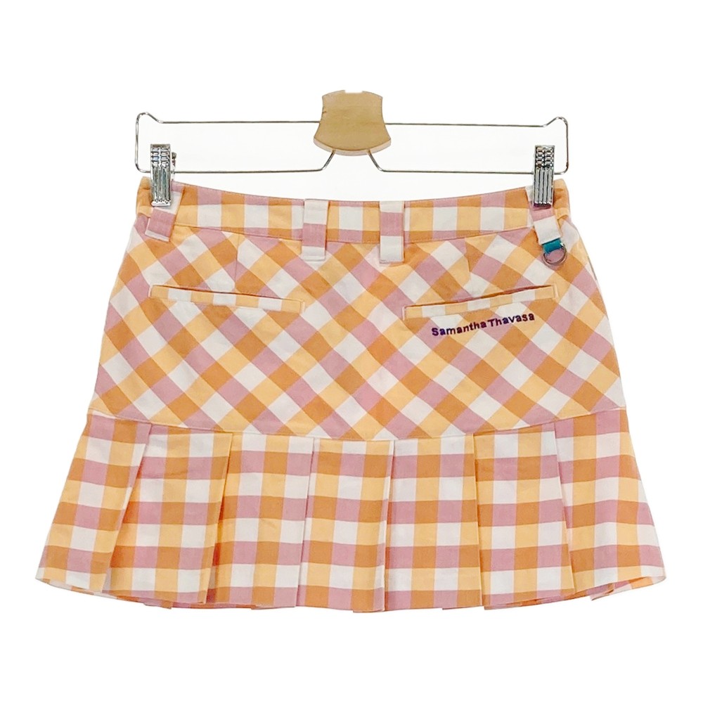 SAMANTHA THAVASA サマンサタバサ UNDER25 ストレッチプリーツスカート チェック柄 ホワイト系 M 【中古】ゴルフウェア レディース