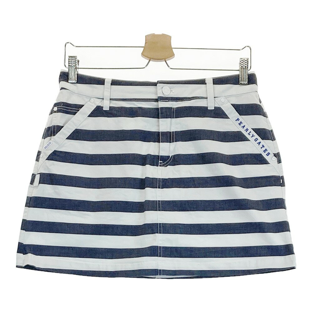 PEARLY GATES パーリーゲイツ ストレッチスカート ボーダー柄 ネイビー系 2 【中古】ゴルフウェア レデ..