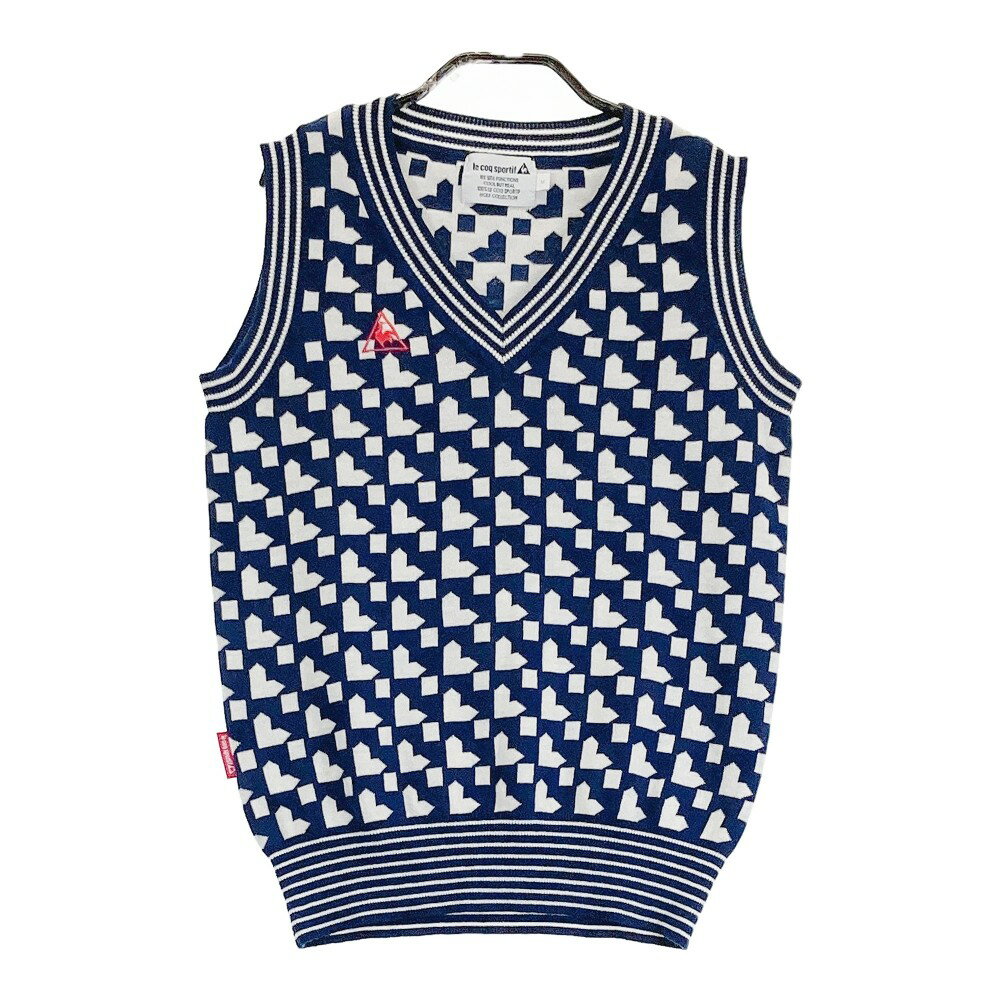 LECOQ GOLF ルコックゴルフ Vネック ニットベスト ハート柄 ネイビー系 M 【中古】ゴルフウェア レディース