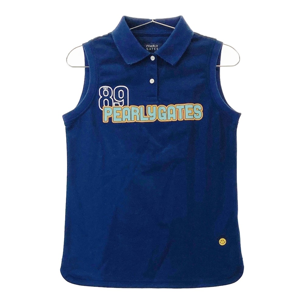 PEARLY GATES パーリーゲイツ ノースリーブ ポロシャツ ニコちゃん ネイビー系 0 【中古】ゴルフウェア レディース