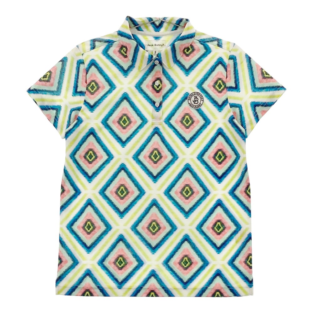 JACK BUNNY ジャックバニー 2021年モデル 半袖ポロシャツ 総柄 ホワイト系 2 【中古】ゴルフウェア レディース