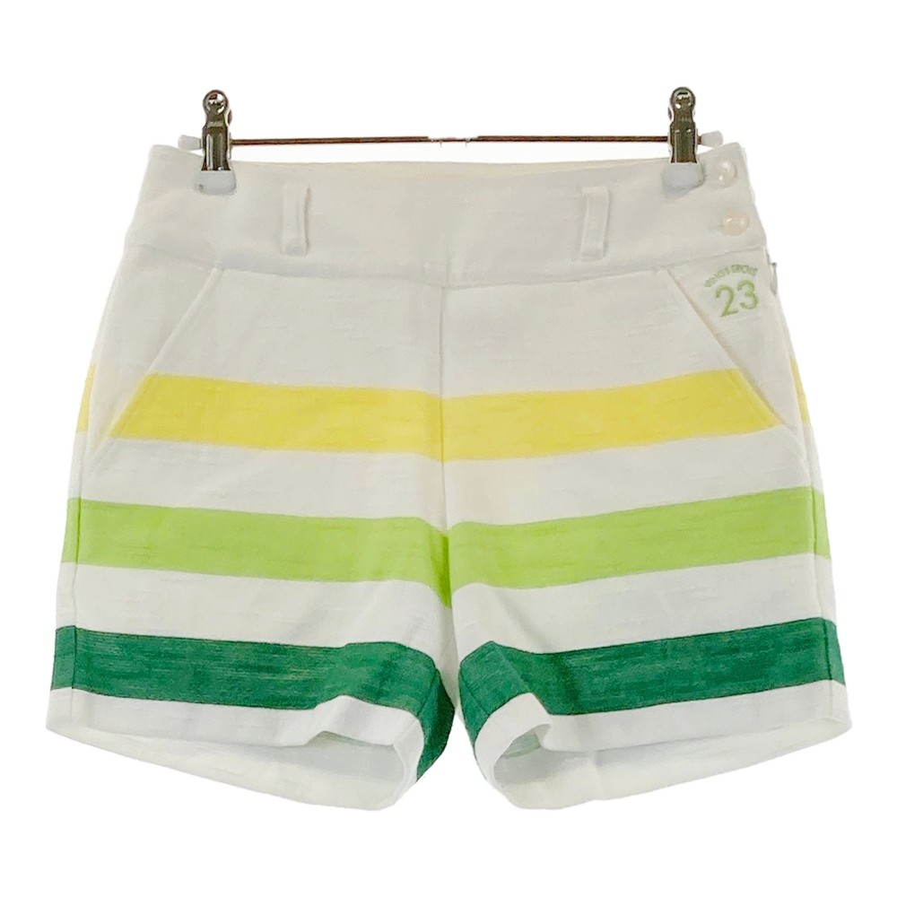 23区GOLF ニジュウサンクゴルフ ストレッチ ショートパンツ ボーダー柄 ホワイト系 55 【中古】ゴルフウェア レディース