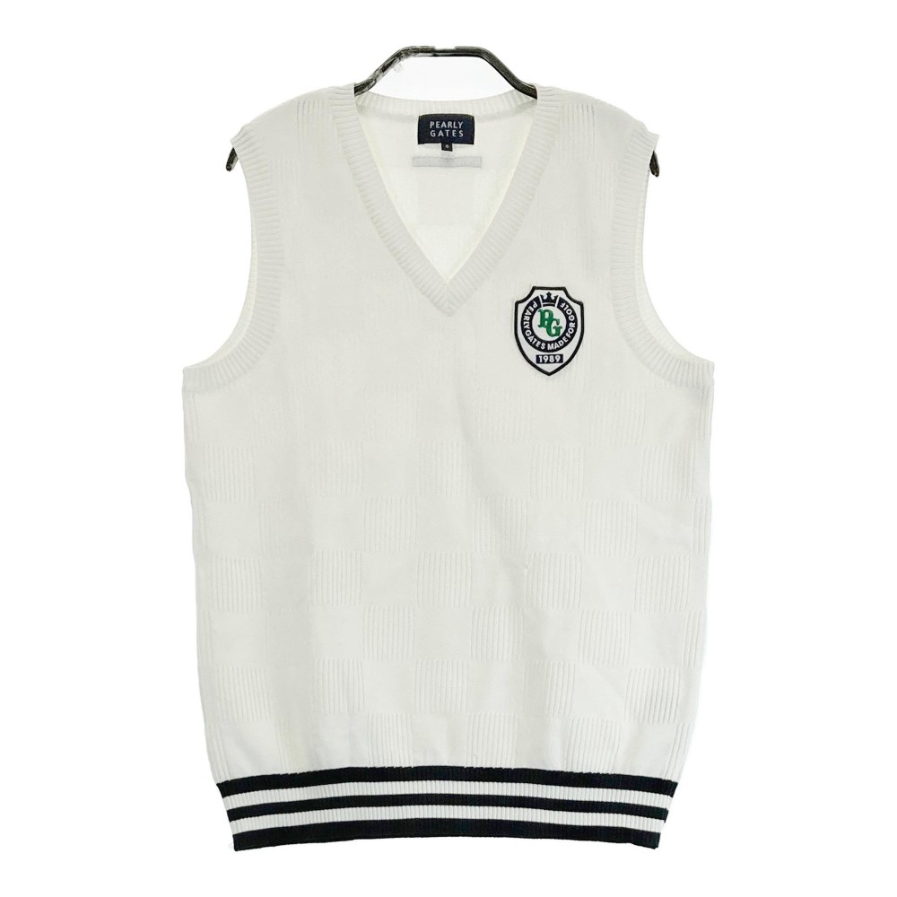 PEARLY GATES パーリーゲイツ Vネック ニットベスト ホワイト系 0 【中古】ゴルフウェア レディース