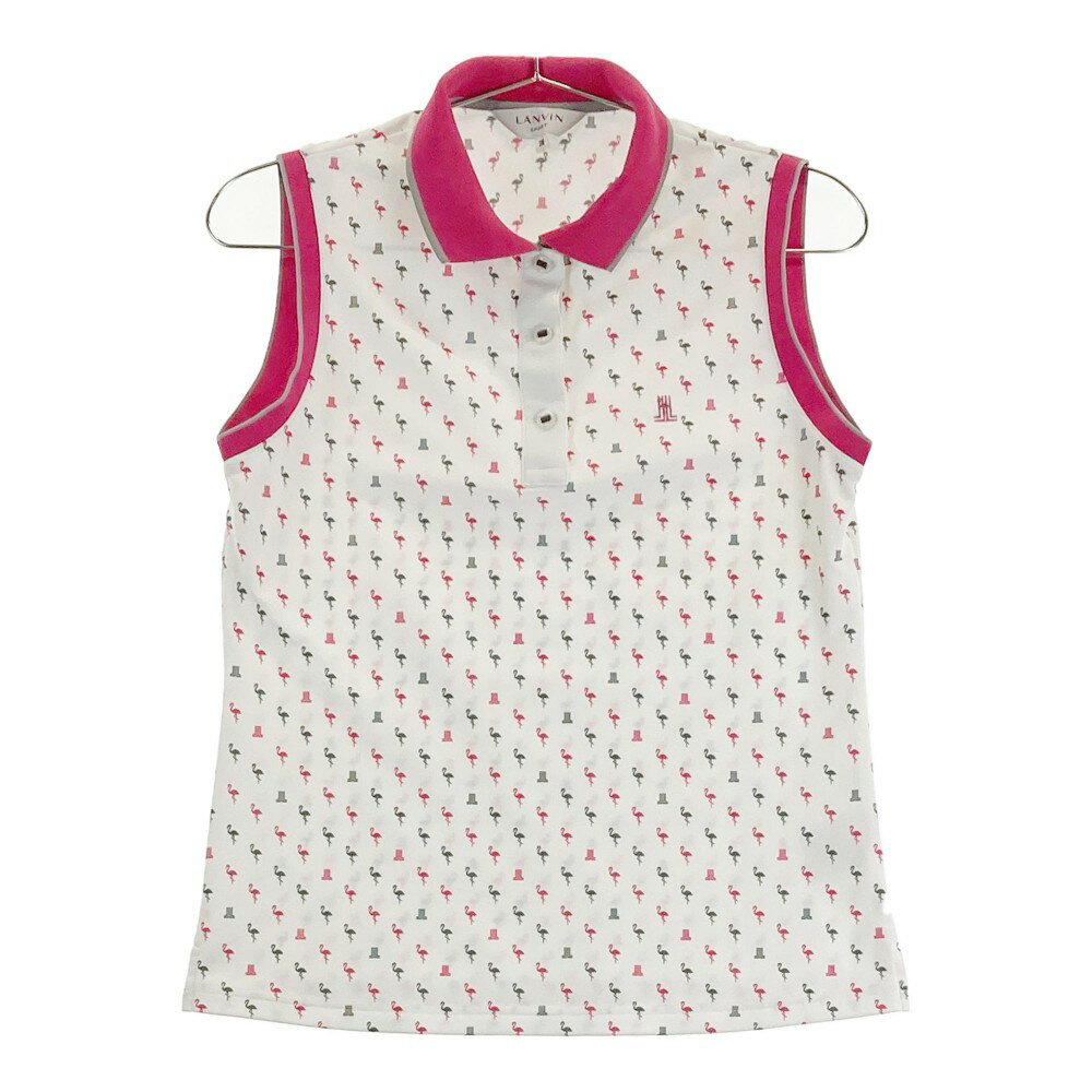 LANVIN SPORT ランバン スポール ノースリーブ ポロシャツ フラミンゴ柄 ホワイト系 38 【中古】ゴルフウェア レディース