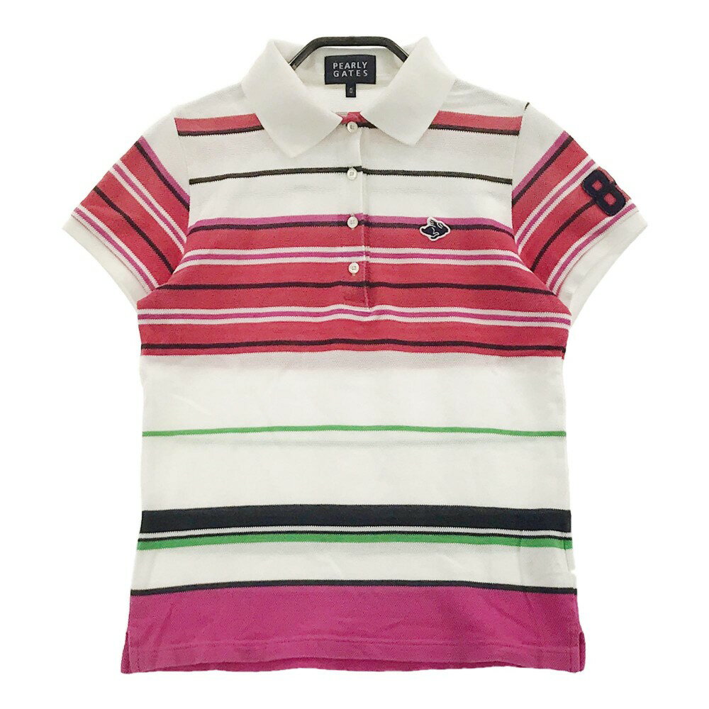 PEARLY GATES パーリーゲイツ 半袖ポロシャツ ボーダー ホワイト系 0 【中古】ゴルフウェア レディース
