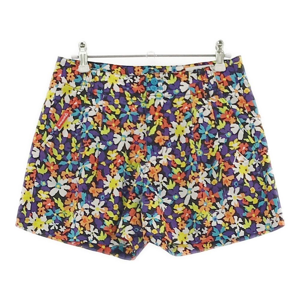 LECOQ GOLF ルコックゴルフ ショートパンツ 花 総柄 ブラック系 9 【中古】ゴルフウェア レディース
