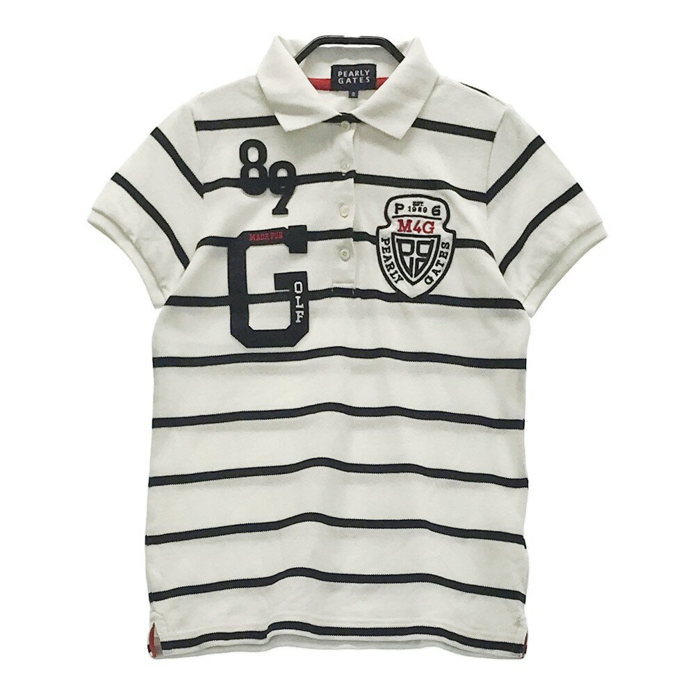 PEARLY GATES パーリーゲイツ 半袖ポロシャツ ボーダー柄 ホワイト系 0 【中古】ゴルフウェア レディース