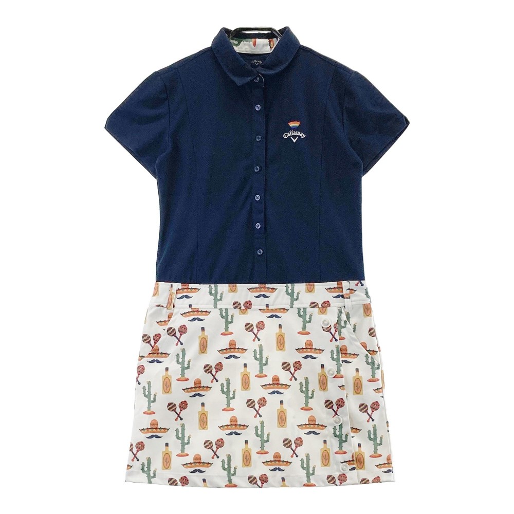 CALLAWAY キャロウェイ 半袖ポロシャツ ワンピース 総柄 ネイビー系 S 【中古】ゴルフウェア レディース