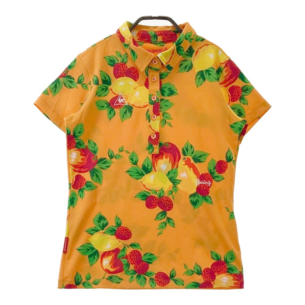 LECOQ GOLF ルコックゴルフ 半袖ポロシャツ フルーツ 総柄 オレンジ系 M 【中古】ゴルフウェア レディース
