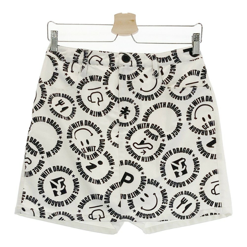 DANCE WITH DRAGON ダンスウィズドラゴン キュロットスカート チビドラ 総柄 ホワイト系 2 【中古】ゴルフウェア レディース