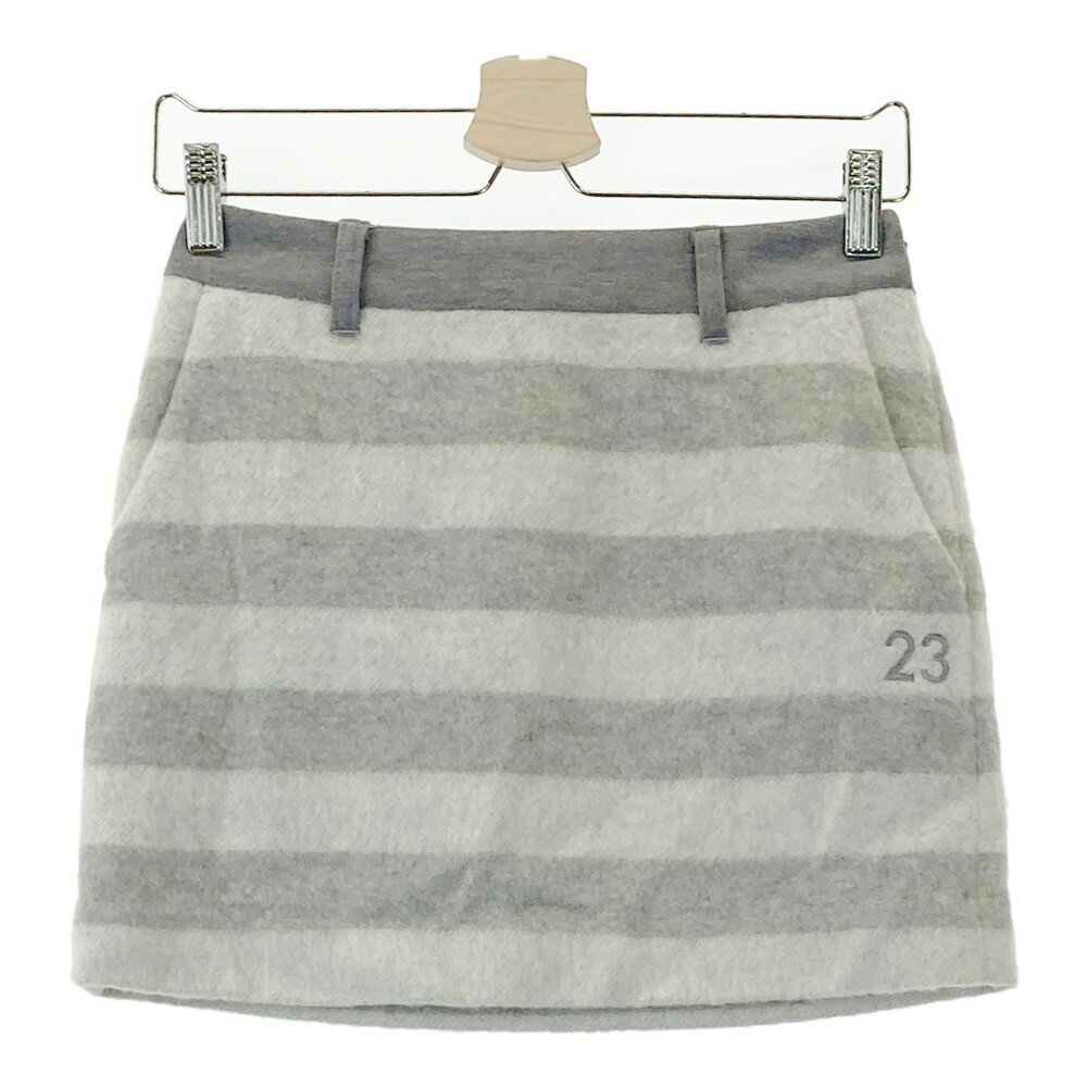 23区GOLF ニジュウサンクゴルフ 裏地付 ウール混スカート ボーダー柄 グレー系 58 【中古】ゴルフウェア レディース